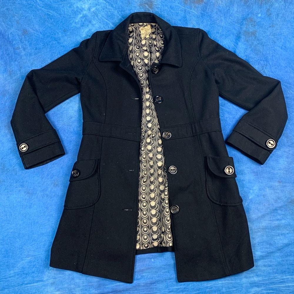 BLACK DESIGNER TULLE PEACOAT WITH SILK INTERIOR